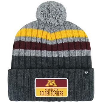 Men's '47 Charcoal Minnesota Golden Gophers Stack Striped Cuffed Knit Hat with Pom