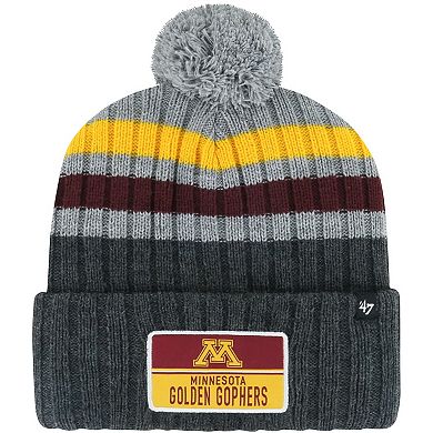 Men's '47 Charcoal Minnesota Golden Gophers Stack Striped Cuffed Knit Hat with Pom