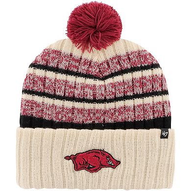 Men's '47 Khaki Arkansas Razorbacks Tavern Cuffed Knit Hat with Pom