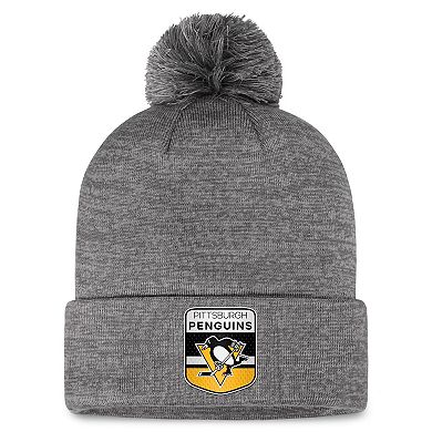 Men's Fanatics Branded  Gray Pittsburgh Penguins Authentic Pro Home Ice Cuffed Knit Hat with Pom