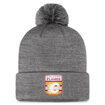 Men's Fanatics Branded Gray Calgary Flames Authentic Pro Home Ice Cuffed Knit Hat with Pom
