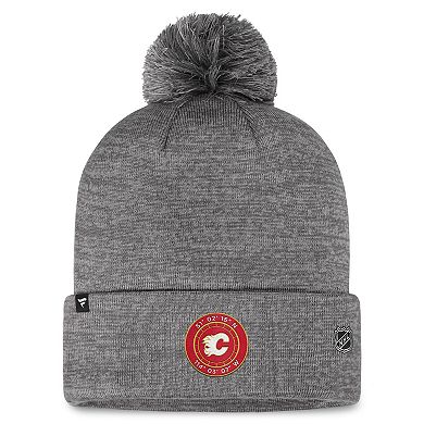 Men's Fanatics Branded  Gray Calgary Flames Authentic Pro Home Ice Cuffed Knit Hat with Pom