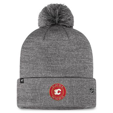 Men's Fanatics Branded Gray Calgary Flames Authentic Pro Home Ice Cuffed Knit Hat with Pom