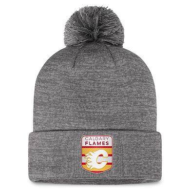 Men's Fanatics Branded  Gray Calgary Flames Authentic Pro Home Ice Cuffed Knit Hat with Pom