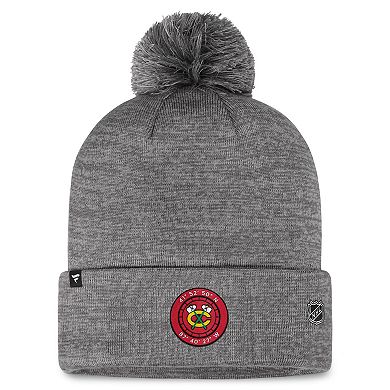 Men's Fanatics Branded Gray Chicago Blackhawks Authentic Pro Home Ice Cuffed Knit Hat with Pom