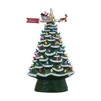 Mr Christmas 90th Anniversary Collection 16" Lit Ceramic Tree with Animated Santa's Sleigh Table Decor
