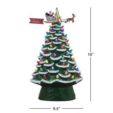 Mr Christmas 90th Anniversary Collection 16" Lit Ceramic Tree with Animated Santa's Sleigh Table Decor