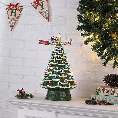Mr Christmas 90th Anniversary Collection 16" Lit Ceramic Tree with Animated Santa's Sleigh Table Decor