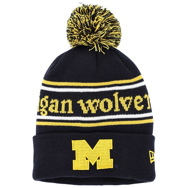 Youth New Era Navy Michigan Wolverines Marquee Cuffed Knit Hat with Pom