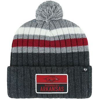 Men's '47 Charcoal Arkansas Razorbacks Stack Striped Cuffed Knit Hat with Pom