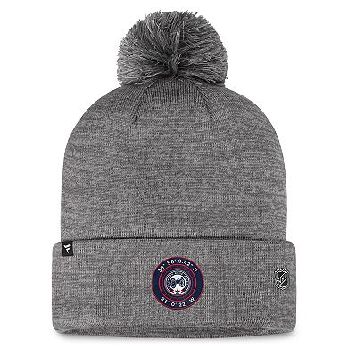 Men's Fanatics Branded  Gray Columbus Blue Jackets Authentic Pro Home Ice Cuffed Knit Hat with Pom