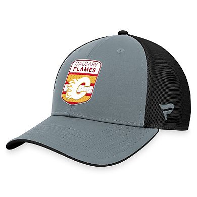 Men's Fanatics Branded  Gray/Black Calgary Flames Authentic Pro Home Ice Trucker Adjustable Hat