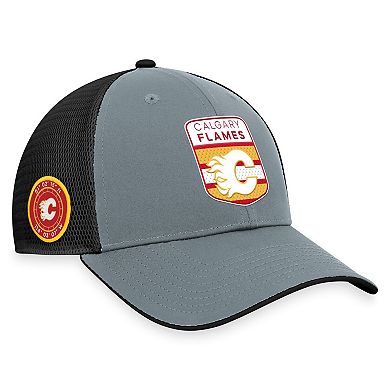 Men's Fanatics Branded  Gray/Black Calgary Flames Authentic Pro Home Ice Trucker Adjustable Hat