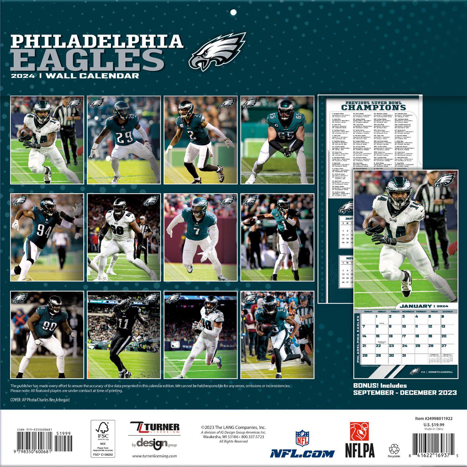 Philadelphia Eagles 2024 12'' X 12'' Team Wall Calendar