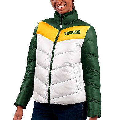 Women's G-III 4Her by Carl Banks White/Green Green Bay Packers New Star Quilted Full-Zip Jacket