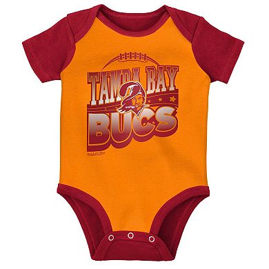 Newborn & Infant Mitchell & Ness Orange/Red Tampa Bay Buccaneers Throwback Big Score Bodysuit, Bib & Bootie Set