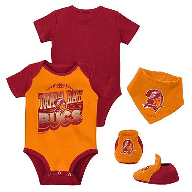 Newborn & Infant Mitchell & Ness Orange/Red Tampa Bay Buccaneers Throwback Big Score Bodysuit, Bib & Bootie Set