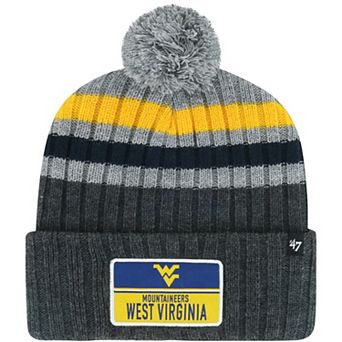 Men's '47 Charcoal West Virginia Mountaineers Stack Striped Cuffed Knit Hat with Pom
