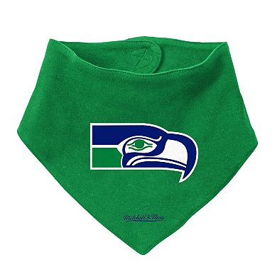 Newborn & Infant Mitchell & Ness Green/Royal Seattle Seahawks Throwback Big Score Creeper Bib and Bootie Set