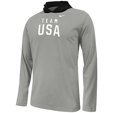 Men's Nike Gray/Black Team USA Color-Block Performance Hoodie T-Shirt