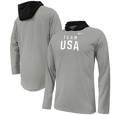 Men's Nike Gray/Black Team USA Color-Block Performance Hoodie T-Shirt