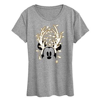 Disney's Mickey Mouse Women's Glitter Antlers Graphic Tee