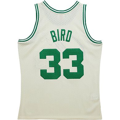Men's Mitchell & Ness Larry Bird Cream Boston Celtics Chainstitch Swingman Jersey