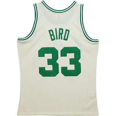 Men's Mitchell & Ness Larry Bird Cream Boston Celtics Chainstitch