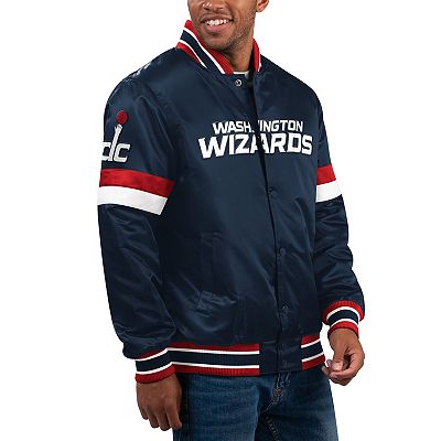 Men s Starter Navy Washington Wizards Home Game Satin Full Snap Varsity Jacket