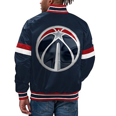 Men's Starter Navy Washington Wizards Home Game Satin Full-Snap Varsity Jacket