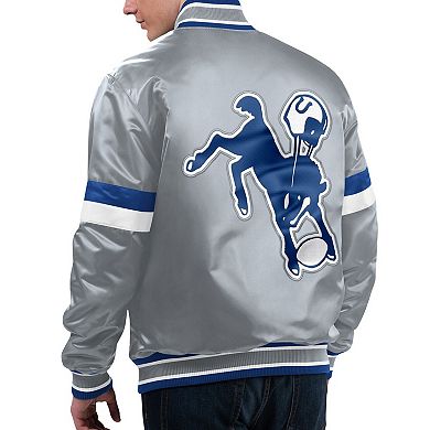 Men's Starter Gray Indianapolis Colts Gridiron Classics Home Game Satin Full-Snap Varsity Jacket