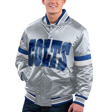Men's Starter Gray Indianapolis Colts Gridiron Classics Home Game Satin Full-Snap Varsity Jacket