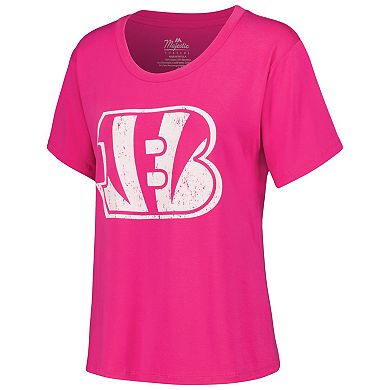 Women's Majestic Threads Joe Burrow Pink Cincinnati Bengals Name & Number T-Shirt