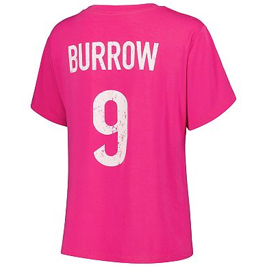 Women's Majestic Threads Joe Burrow Pink Cincinnati Bengals Name & Number T-Shirt