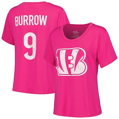 Women's Majestic Threads Joe Burrow Pink Cincinnati Bengals Name & Number T-Shirt