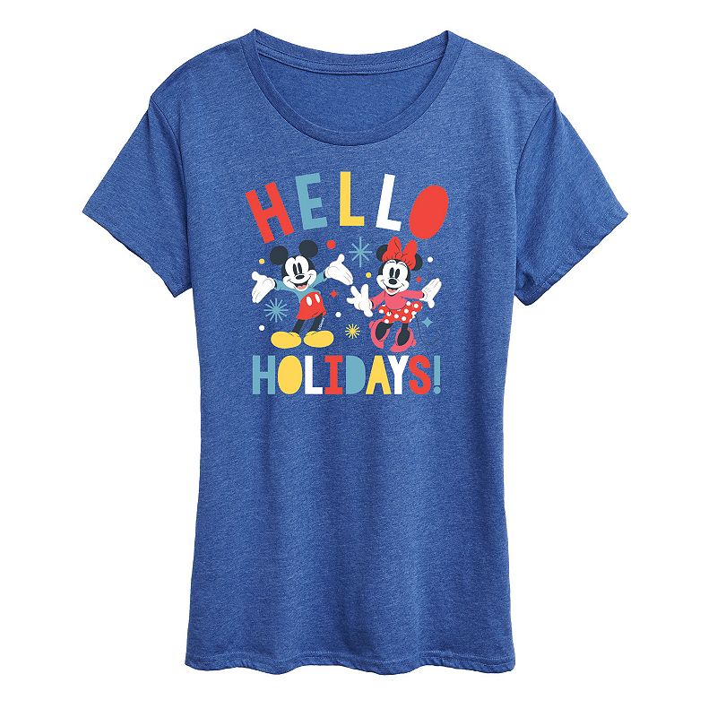 Disney's Mickey Mouse Women's Mickey Minnie Hello Holidays Graphic Tee, Girl's, 