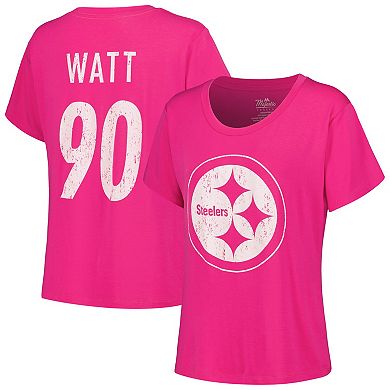 Women's Majestic Threads T.J. Watt Pink Pittsburgh Steelers Name & Number T-Shirt