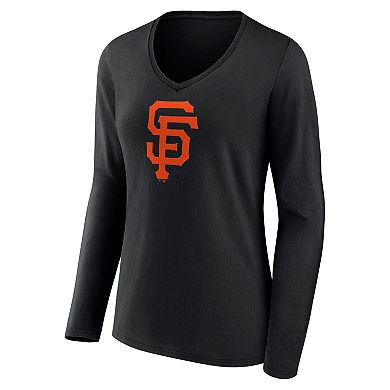 Women's Fanatics Branded Black San Francisco Giants Official Logo V-Neck Long Sleeve T-Shirt