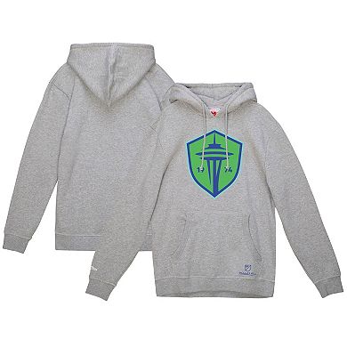 Men's Mitchell & Ness Heather Gray Seattle Sounders FC Primary Logo Pullover Hoodie