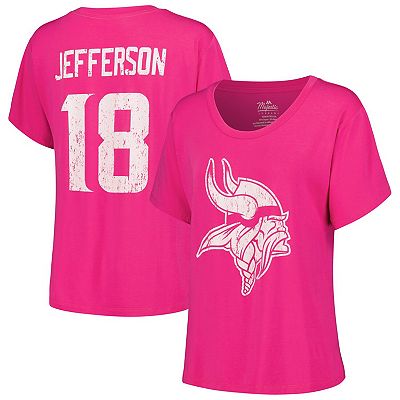 Women s Majestic Threads Justin Jefferson Pink Minnesota Vikings Name Number T Shirt