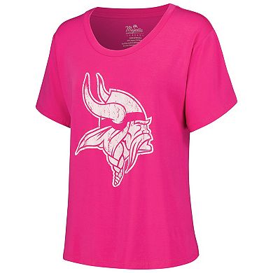 Women's Majestic Threads Justin Jefferson Pink Minnesota Vikings Name & Number T-Shirt