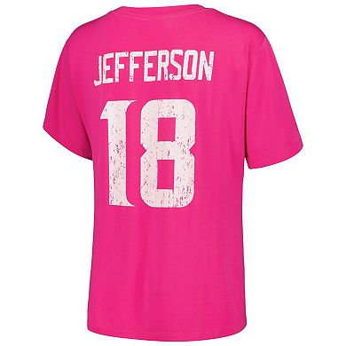 Women's Majestic Threads Justin Jefferson Pink Minnesota Vikings Name & Number T-Shirt