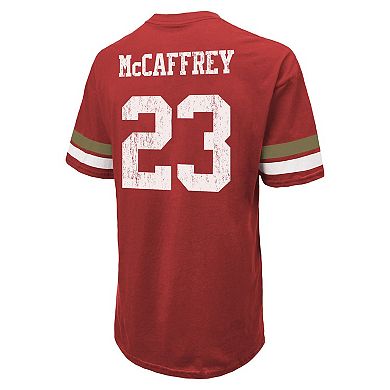 Men's Majestic Threads Christian McCaffrey Scarlet San Francisco 49ers Name & Number Oversize Fit T-Shirt