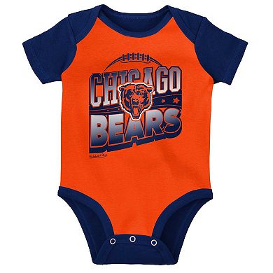 Newborn & Infant Mitchell & Ness Orange/Navy Chicago Bears Throwback Big Score Creeper Bib and Bootie Set