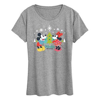 Disney's Mickey Mouse Women's Mickey and Minnie Winter Wishes Graphic Tee
