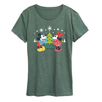 Disney's Mickey Mouse Women's Mickey and Minnie Winter Wishes Graphic Tee