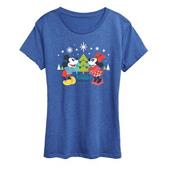 Disney's Mickey Mouse Women's Mickey and Minnie Winter Wishes Graphic Tee