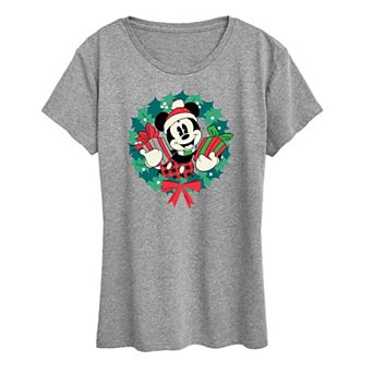 Disney's Mickey Mouse Women's Holiday Wreath Graphic Tee