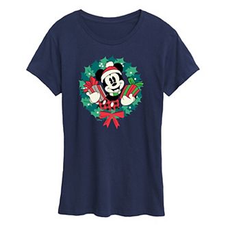 Disney's Mickey Mouse Women's Holiday Wreath Graphic Tee