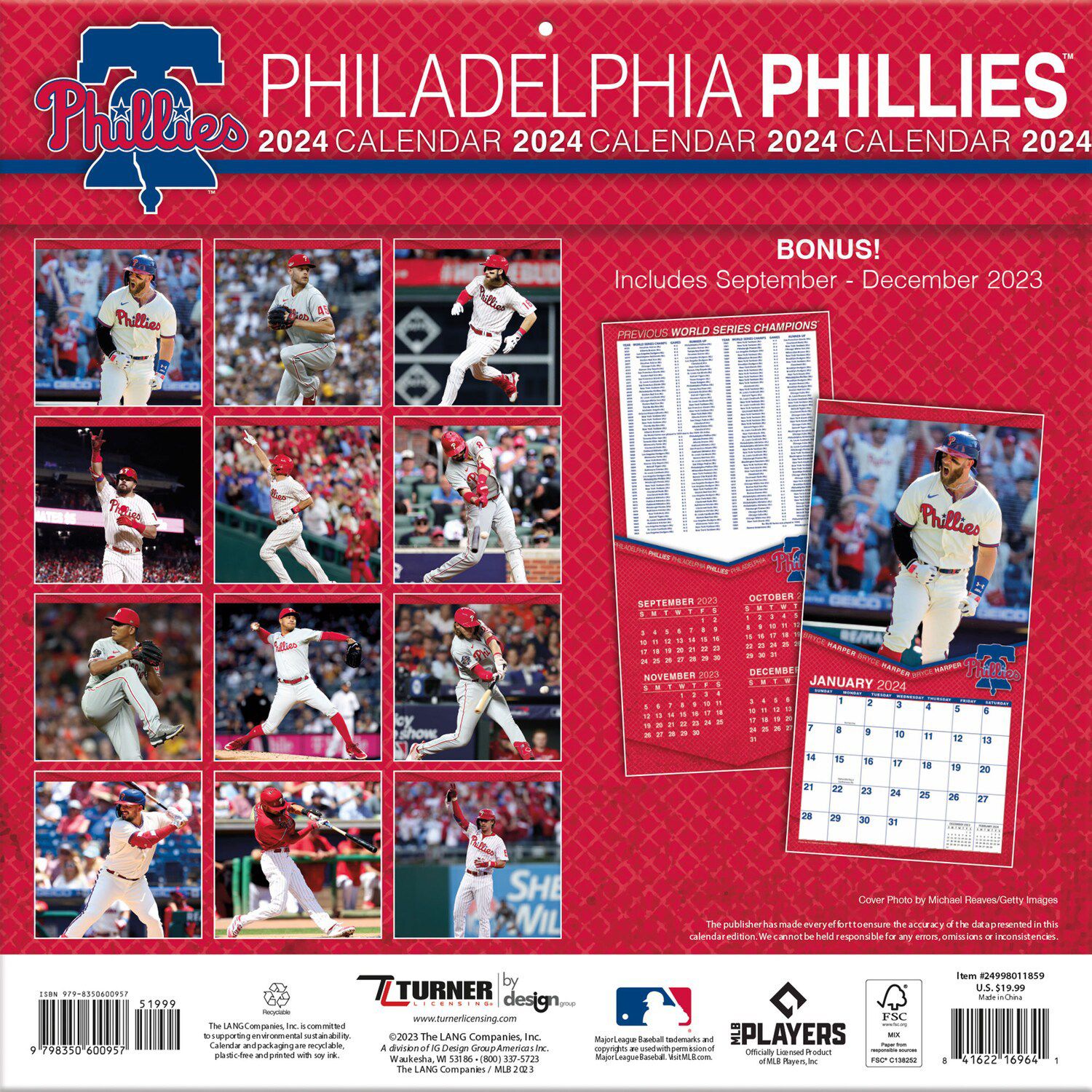 Philadelphia Phillies 2024 12'' X 12'' Team Wall Calendar